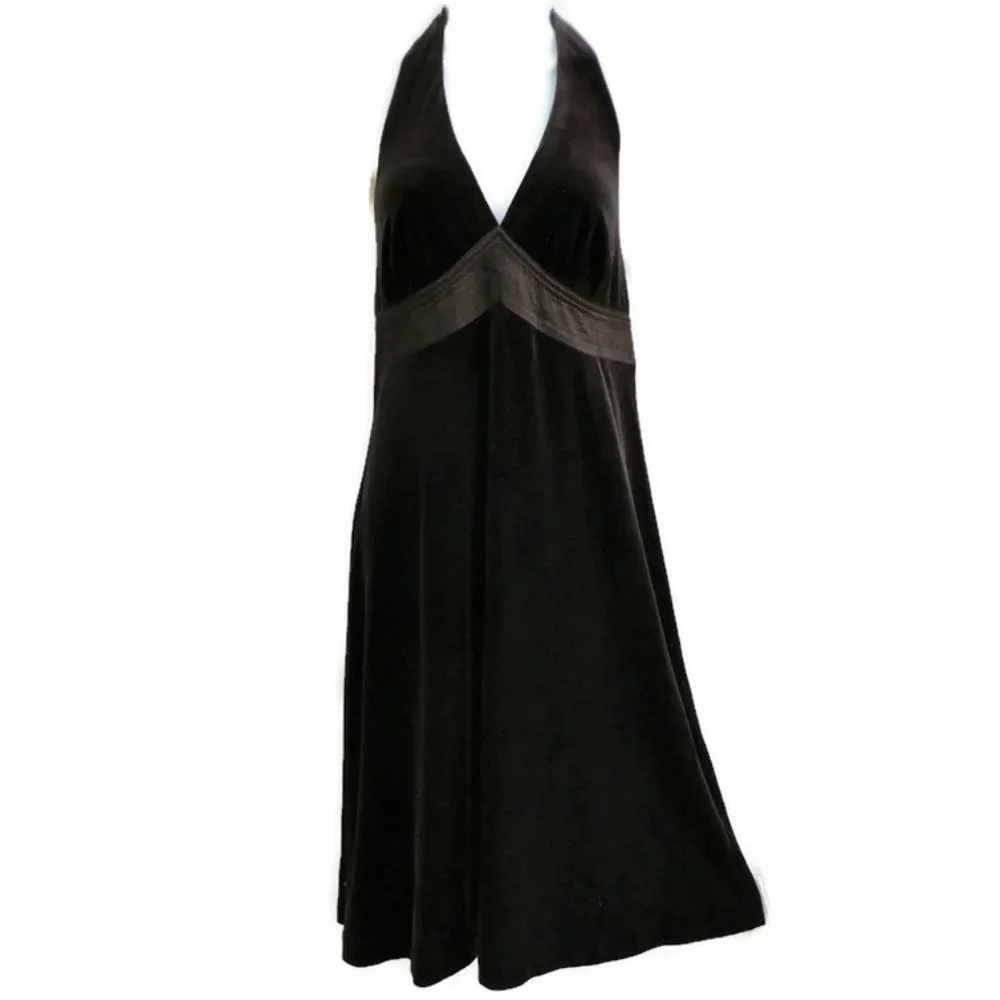 VeLVeT Vintage 90s Robbie Bee Halter Dress Brown Sweetheart Satin Pintuck 10 - Picture 9 of 9